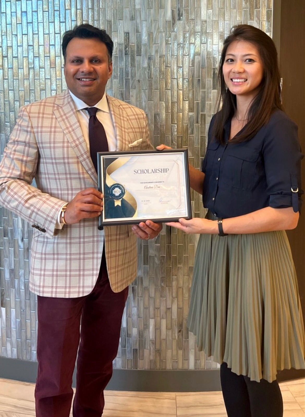 Dr. Basu and Scholarship Winner Andrea Dai